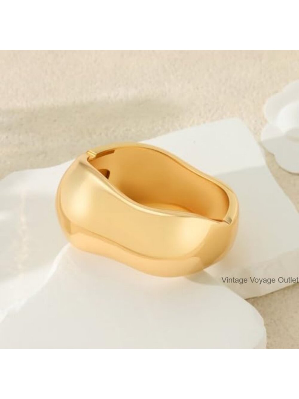 Chunky Gold Plated Bangle Bracelets Spring Hinged Stackable Set - Picture 4 of 5